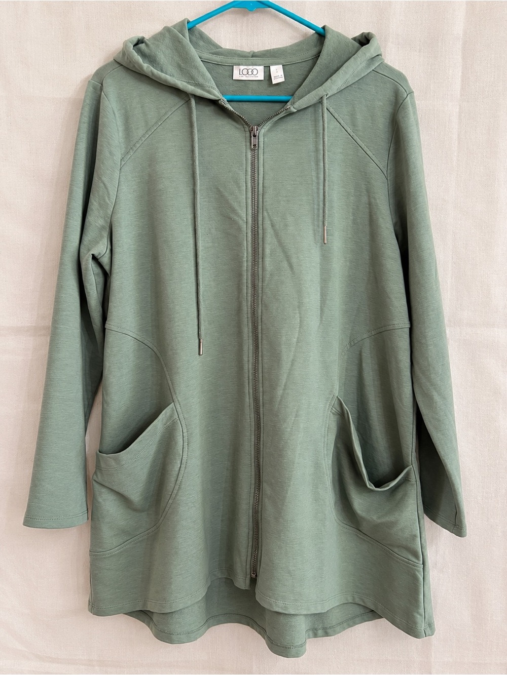 LOGO by Lori Goldstein Sage Green Long Zip Front Hoodie Jacket Size M
